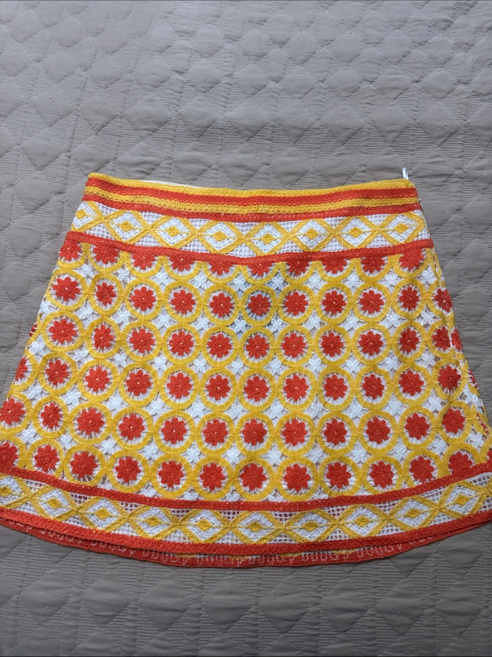 Chelsea & Violet Crochet A-Line Skirt in Orange, Yellow & White Large NWT